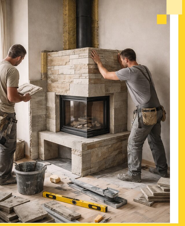 Угловые камины под ключ проект, монтаж и отделка в Комсомольске-на-Амуре