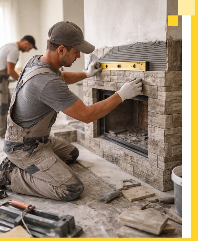 Облицовка каминов в Комсомольске-на-Амуре, монтаж и отделка натуральным камнем