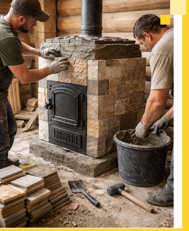 Облицовка банной печи под ключ в Комсомольске-на-Амуре: камень и плитка