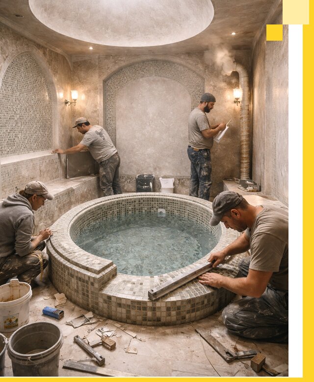 Профессиональное строительство хамама с бассейном в Комсомольске-на-Амуре под ключ