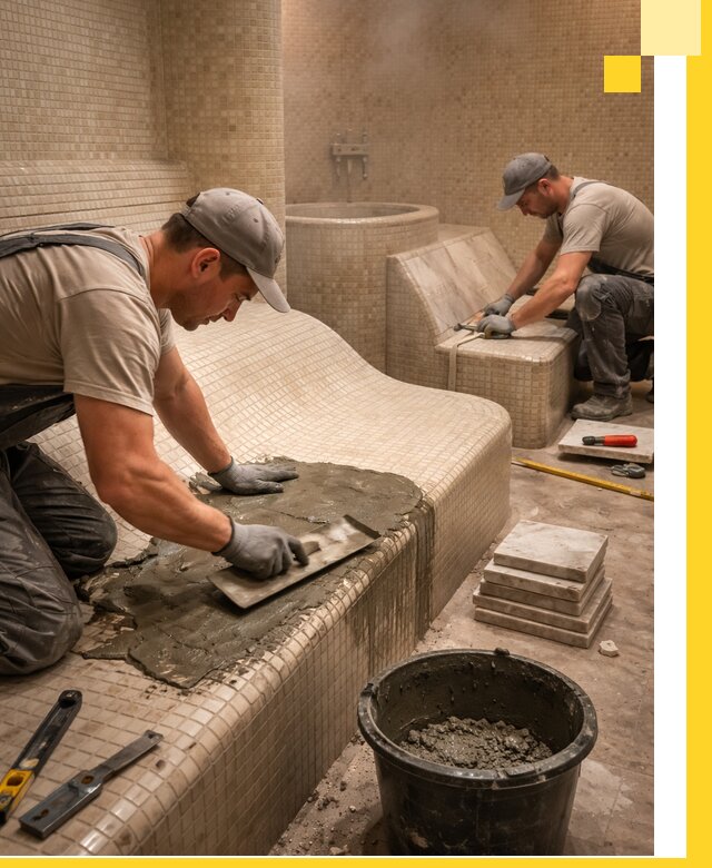 Лежаки для хамама под ключ в Комсомольске-на-Амуре, проект и монтаж