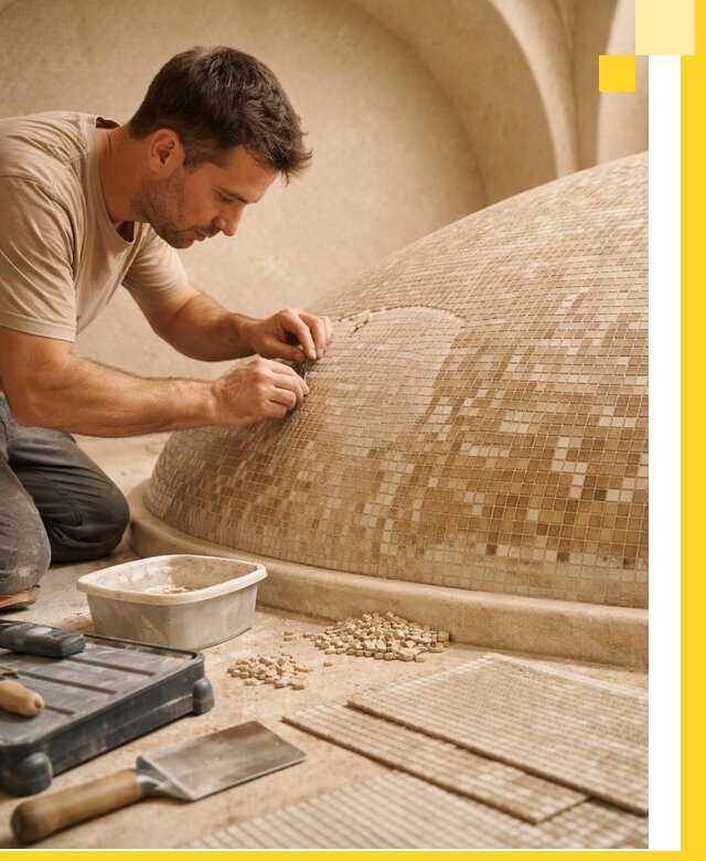 Профессиональная укладка мозаики для хамама под ключ в Комсомольске-на-Амуре